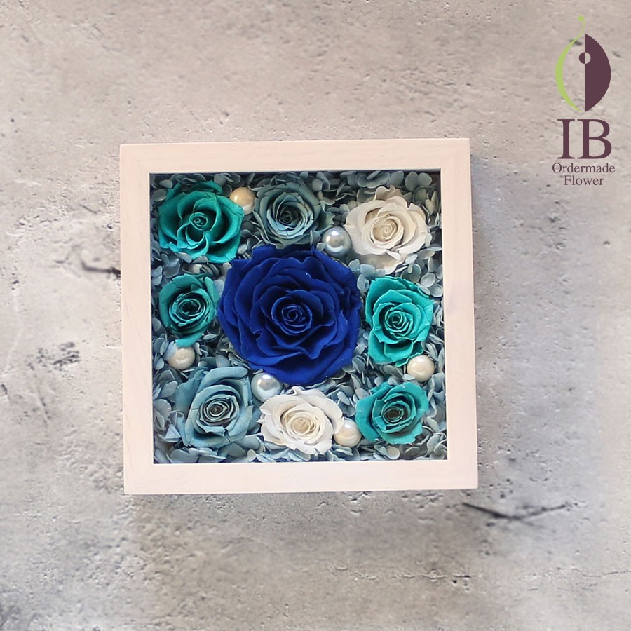 プリザーブドフラワー 青バラフレーム